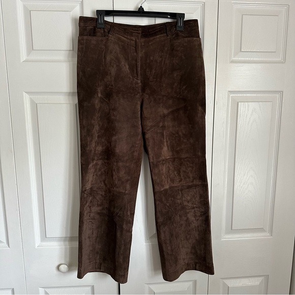 C'est City Pants Womens 12 Brown Suede Straight Leg Genuine Leather Classic - Picture 1 of 11